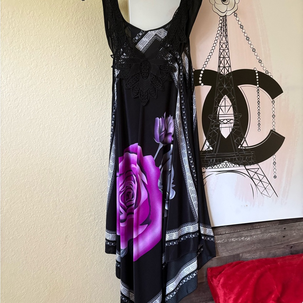 Black and Purple Asymmetrical Sundress Sleeveless Scoop Neck